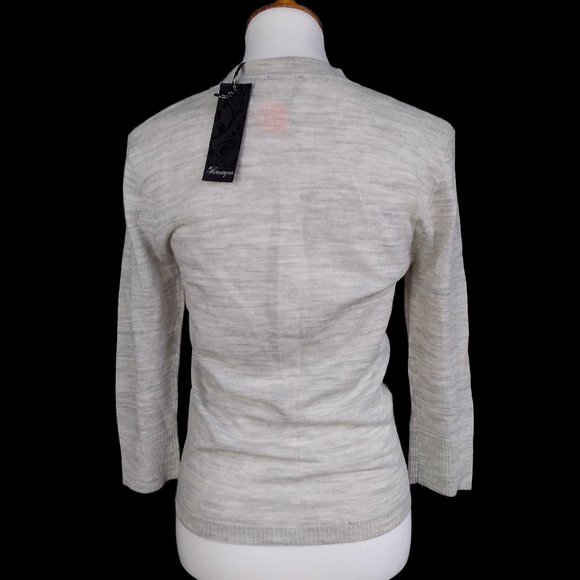 NWT BKE Boutique 93% Wool Cardigan Sweater Size L Gray Silver Metallic Thin Knit - Picture 7 of 9